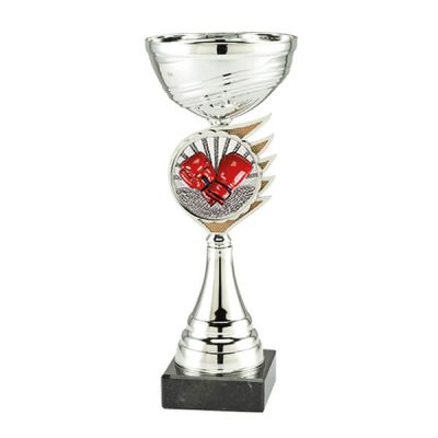 Pokal mit Emblem und farbigem Boxmotiv - ­in Silber ab 26 cm