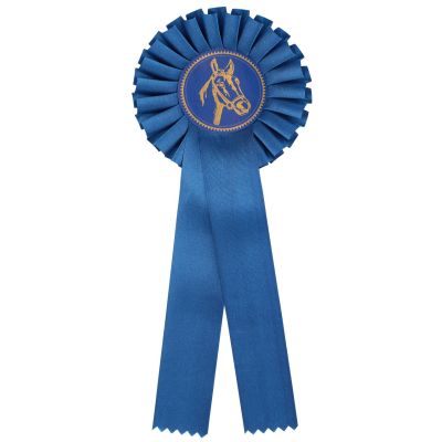 Turnierschleife Blau mit Pferdekopfemblem